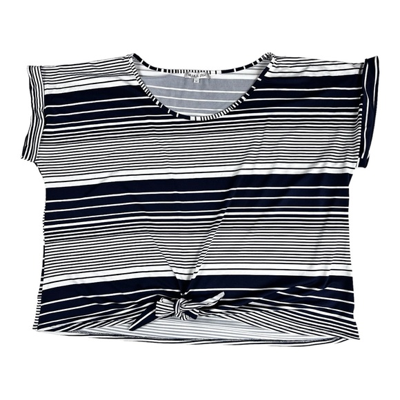 M.I.K.O. Plus Blue and White Pullover Striped Cap Sleeve Top Size 2X - Picture 4 of 13